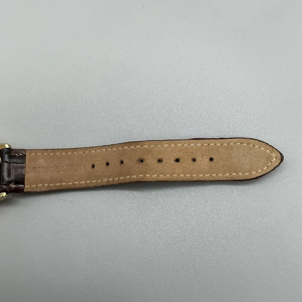 Vintage Timex Indiglo Mens Watch 37mm White Dial Brown Leather Quartz Day Date